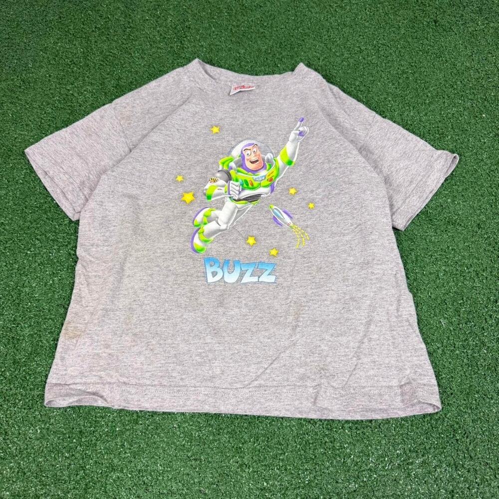 Buzz Lightyear Toy Story Disney Store Baby Tee Gray Y2K